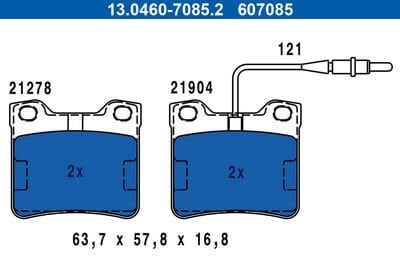 Fren Balatası Arka Kare Vito W638  96-03 ATE Tipi Kendinden Aşınma Sezici Fişli OEM A0034200020, A0024204820