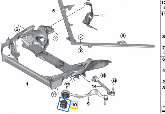Salıncak Burcu Ön Üst  BMW 1 Seri E81, E82, E87, E88, 3 Seri E90, E91, E92, E93, X1 E84 OEM 31120393540