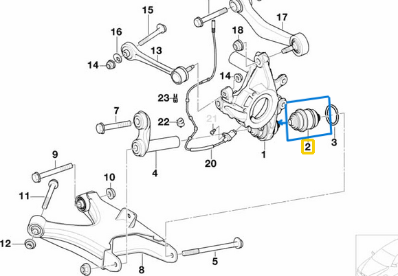 Yağlı Burç / Oynak Burç Arka BMW 5 Seri E39, E60, E61, 6 Seri E63, E64, 7 Seri E38, E65, E66, X5 E53 OEM 33326767748, 33321095631, 33321090504