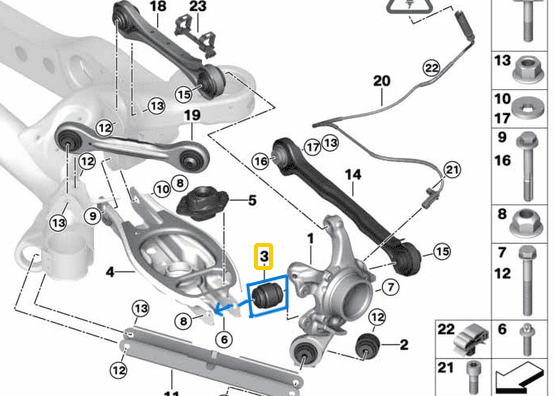 Yağlı Burç / Oynak Burç Arka BMW 1 Seri E81, E82, E87, E88, F20, F21, 2 Seri F22, F23, F87, 3 Seri E90, E91, E92, E93, F30, F31, F34, G80, G81, 4 Seri F32, F33, F36, F82, F83, F80, X1 E84 OEM 33326792553, 33326775552