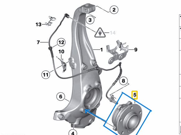 Teker Rulmanı Poryalı Ön BMW 5 Seri F07, F10, F11 6 Seri F06, F12, F13, 7 Seri F01, F02, F04, OEM 31204081309, 31206791007, 31206775771