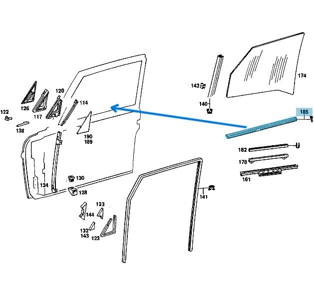 Kapı Cam Sıyırıcı Fitil (Yatay Fitil) 4 Kapı Takım W115-116 4 KAPI TAKIM A1167250065