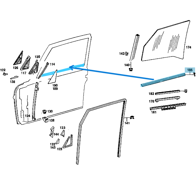 Kapı Cam Sıyırıcı Fitil / Yatay Fitil Dış Taraf 4 Kapı Takım W115, W116 OEM A1167250065