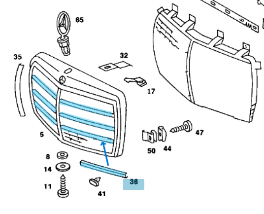 Panjur Nikelajı Yatay / Panjur Çıtası Yatay / Panjur Nikeljı Yan W115, W116, W123, W126, OEM A1168880185, 1168880185