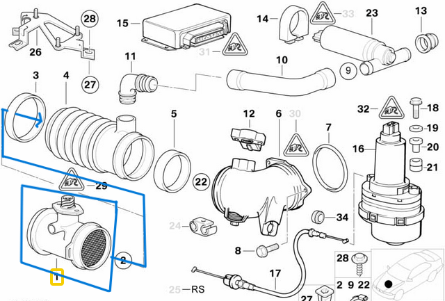 Hava Akışmetre / Hava Debimetre / Hava Kütleölçer BMW 5 Seri E34, E39, 7 Seri E38 M60, M62 OEM 13621702078, 13621468625