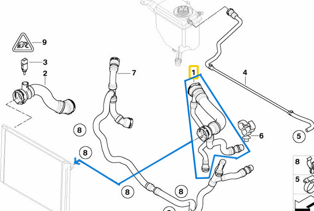 Radyatör Hortumu Üst 5 Seri E60, E61, 6 Seri E63, E64 N52 N53, N52N OEM 17127546064, 17127521776