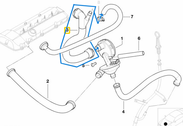 Yağ Seperatör (Hava Tahliye), (Basınç Ayar) Hortumu 3 Seri E46, 5 Seri E39, E60, E61, 7 Seri E38, E65, E66 M52, M54 OEM 11617504535