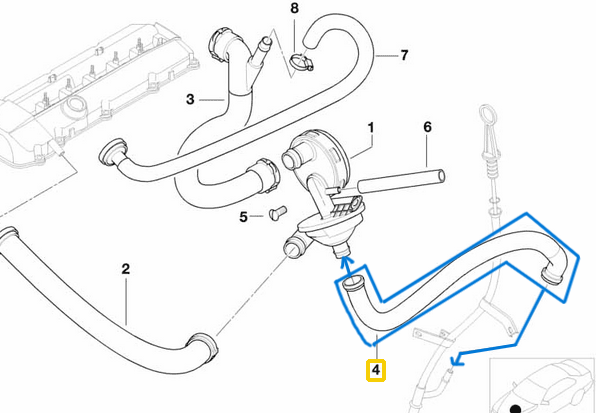 Yağ Seperatör (Hava Tahliye), (Basınç Ayar) Hortumu 3 Seri E46, 5 Seri E39, E60, E61, 7 Seri E38, E65, E66 M52, M54 OEM  11157532649, 11151437641