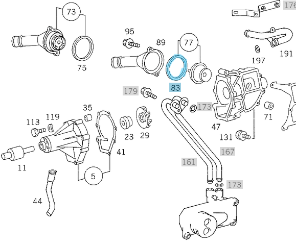 Termostat Contası / Termostat Lastiği / Oring Yan Geçmeli E Seri W124, W210, C Seri W201, W202, Vito W638, Sprinter W901, W904 Motor: OM601, OM602, OM603, OM604, OM605, OM606 OEM A6012030076