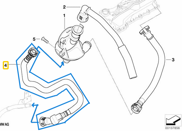 Yağ Seperatör (Hava Tahliye), (Basınç Ayar) Hortumu BMW 1 Seri E87, 3 Seri E90, E91, N42, N46 OEM 11157533346