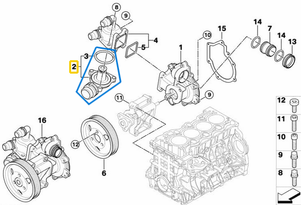 Termostat 95'C BMW 1 Seri E81, E82, E87, E88, 3 Seri E46, E90, E91, E92, E93, 5 Seri E60, X1 E84, X3 E83 N42, N46, N46N OEM  11517500597