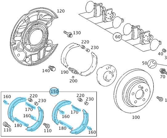El Fren Balatası Yaylı Set C Seri W203, W209, Vaneo W414, OEM A2034200120, A4144200320