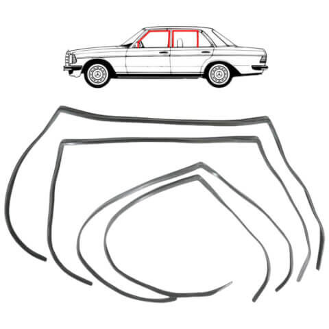 Kapı Cam ''U'' Fitil Oluklu Takım 4 Adet W123 OEM A1237250125, A1237250425, 1237250125, 1237250425