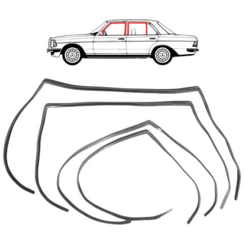 Kapı Cam ''U'' Fitil Oluklu Takım 4 Adet W123 OEM A1237250125, A1237250425, 1237250125, 1237250425