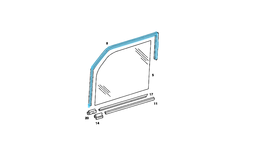 Kapı Cam ''U'' Fitil Oluklu Takım 4 Adet W123 OEM A1237250125, A1237250425, 1237250125, 1237250425