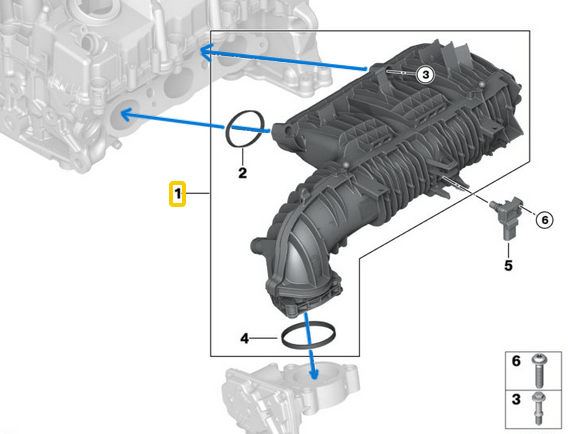Manifold Emme  / Emme Manifoldu BMW 1 Seri F20, F21, 2 Seri F22, F23, 3 Seri F30, F31, Motor: B38 OEM 11617632436