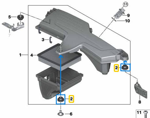 Hava Filtre Kazanı Titreşim Lastiği / Hava Filtre Takozu BMW 1 Seri F20, F21, 2 Seri F22, F23,  F87, G42, 3 Seri F30, F31, F34, F80, G20, G21, G28, G80, G81, 4 Seri F32, F33, F36, F82, F83, G22, G82, OEM 13717625238
