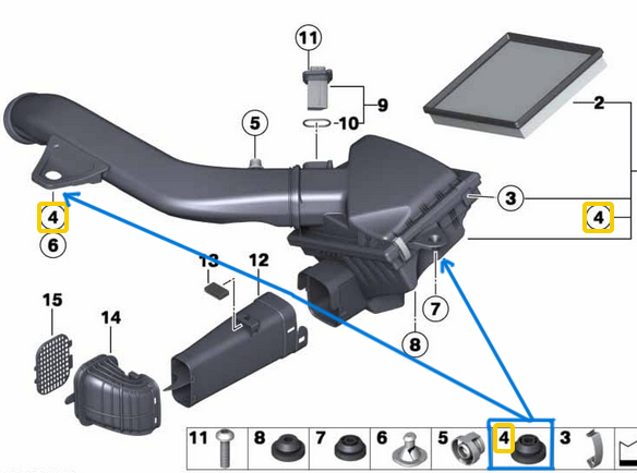 Hava Filtre Kazanı Titreşim Lastiği / Hava Filtre Takozu BMW 1 Seri F20, F21, 2 Seri F22, F23,  F87, G42, 3 Seri F30, F31, F34, F80, G20, G21, G28, G80, G81, 4 Seri F32, F33, F36, F82, F83, G22, G82, OEM 13717625238