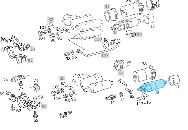 Benzin Pompası (Depo Dışı) Kalın E Seri W124, C Seri W201, S Seri W126, W140 (BOSCH 0580254910) OEM A0020919701