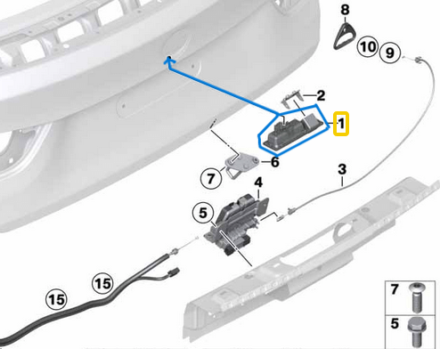 Bagaj Açma Tutamağı/Bagaj Açma Kolu / Bagaj Açma Butonu Kamera Delikli BMW 2 Seri F22, F45, F87, 3 Seri F30, F34, F80, 4 Seri F32, F36, F82, 5 Seri F10, F11, X1 Seri F48, X3 Seri F25, X5 Seri F15, M F85, X6 Seri F16, M F86, OEM 51247463163