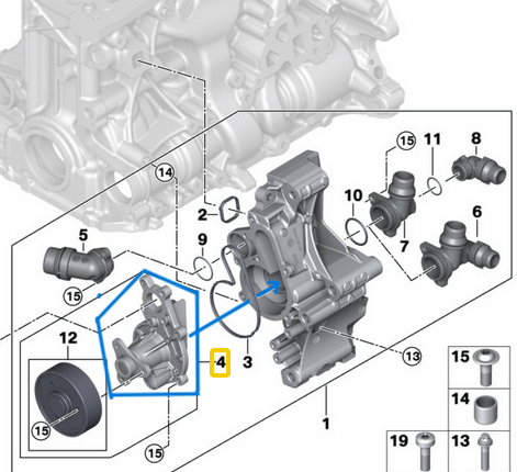Devirdaim Su Pompası (Tek Devirdaim) BMW 3 Seri G20, G28, 4 Seri G22, G26, 5 Seri G30, G60, 6 Seri G32, 7 Seri G11, X3 Seri G01, G08, G45, G48, X5 Seri G05, G18, X6 Seri G06, Motor: B46, B48 OEM 11518482250, 11518650988