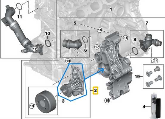 Devirdaim Su Pompası (Tek Devirdaim) BMW 3 Seri G20, G28, 4 Seri G22, G26, 5 Seri G30, G60, 6 Seri G32, 7 Seri G11, X3 Seri G01, G08, G45, G48, X5 Seri G05, G18, X6 Seri G06, Motor: B46, B48 OEM 11518482250, 11518650988