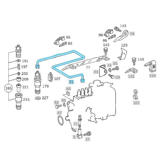Enjektör Borusu OM601, OM602, OM603 SIRA NO:1 E Seri W124, C Seri W201 OEM A6010703733, A6010701933