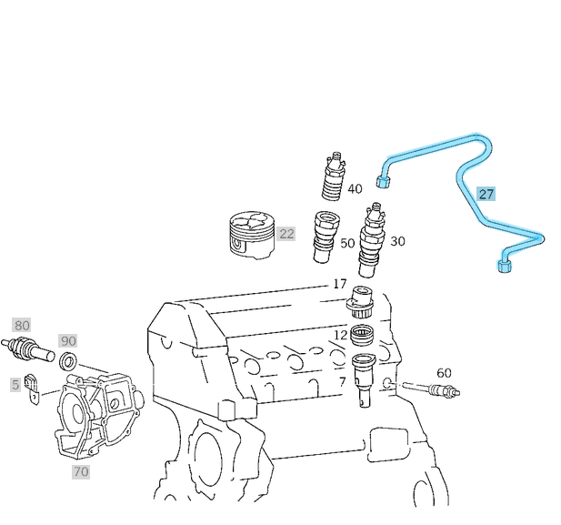 Enjektör Borusu OM601, OM602, OM603 SIRA NO:3 E Seri W124, C Seri W201 OEM A6010703933, A6010703133