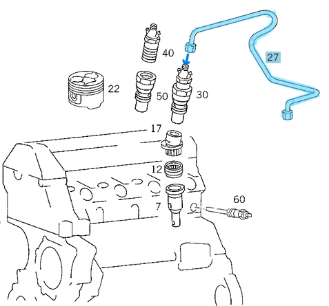 Enjektör Borusu / Yakıt Borusu / Mazot Borusu Motor: OM601, OM602, OM603 Sıra NO:4 W124-201 OEM A6010704033, A6010702233