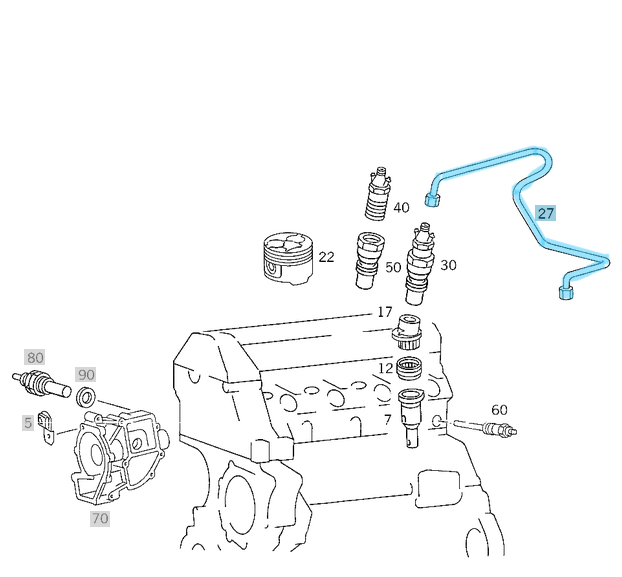 Enjektör Borusu OM601, OM602, OM603 SIRA NO:4 W124-201 OEM A6010704033, A6010702233