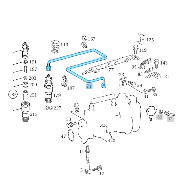 Enjektör (Yakıt) Borusu  OM602, OM603 SIRA NO:5 E Seri W124, C Seri W201 OEM A6020700333, A6020700233