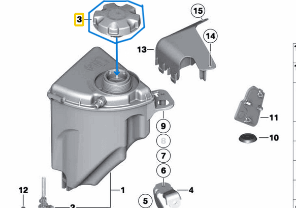Radyatör Yedek Su Depo Kapağı BMW E60, E70, E71, F01, F10, 5 Seri, 7 Seri, X5, X6 OEM 17117639021, 17137516004