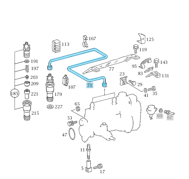 Enjektör Borusu OM601, OM602, OM603 SIRA NO:2 E Seri W124 C Seri W201 OEM A6010703833, A6010702033