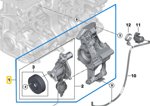 Devirdaim Su Pompası Komple Devirdaim+Taşıyıcı+Kasnak+Valf BMW 1 Seri F20, 3 Seri F30, G20, 4 Seri F32, G22, G26, 5 Seri G30, G31, 7 Seri G11, X3 Seri G01, X4, Motor: B20, B46, B48 OEM 11517644809, 11512367474