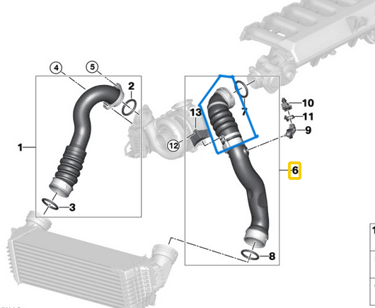 İntercooler Hortumu / Turbo Hortumu Sol BMW X5 E70, X6 E71 Motor M57N2 OEM 11618506079, 11617810307