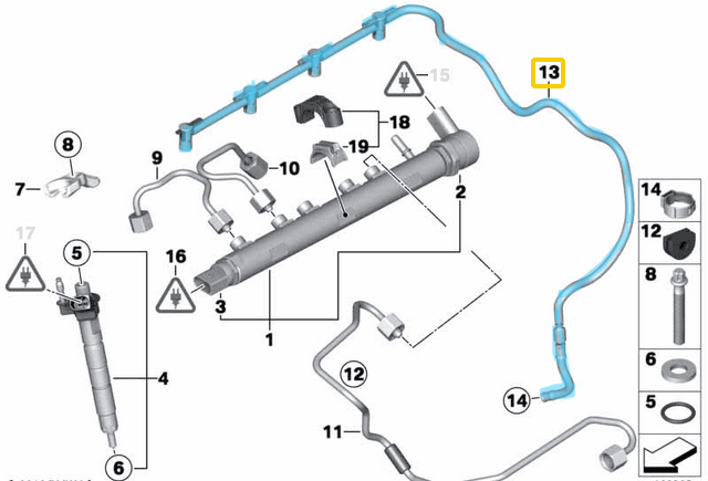 Mazot Geri Dönüş Hortumu 4 Silindir BMW 1 Seri E81, E82, E88, F21, F22, 3 Seri E90, E91, E92, E93, F30, 5 Seri E60, F10, F11, X1 E84, X3 E83, X5 F15 Motor N47 OEM 13537807228, 13537803845