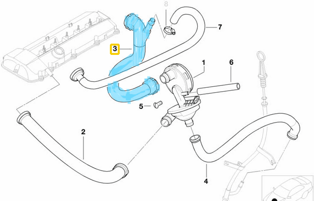 Yağ Seperatör Hortumu /Hava Basınç Ayar Hortumu BMW 3 Seri E46, 5 Seri E39, E60, E65, E66, 7 Seri E38, X3 E83, X5 E53 Motor M52, M54 OEM 11611440317, 11611432560