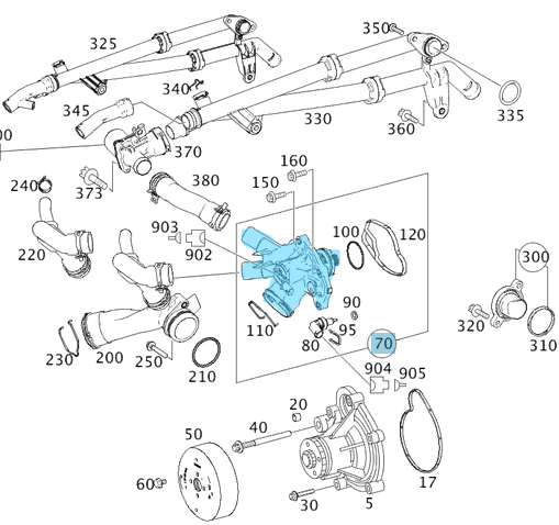Termostat 103'C Komple C Seri W204, E Seri W212 Motor: M271 CGI OEM: A2712000315, A2712000215, A2712000115
