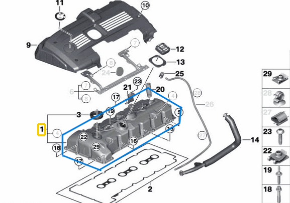 Subap Kapağı / Motor üst Kapağı / Külbütör Kapağı BMW 3 Seri E90, E91, E92, E93, 5 Seri E60, 7 Seri E65, F01, F02, X1 E84, X3 E83, F25, X5 E70 Motor N51, N52, N53, N52N OEM 11127552281