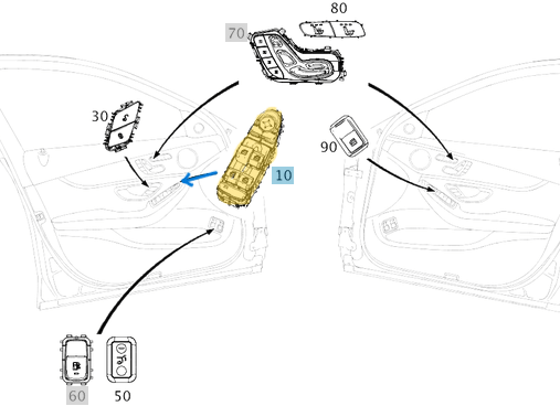 Cam Açma Düğmesi Set Ön Sol Siyah Kasa Gümüş Düğme C Seri W204, E Seri W212, OEM A2059056811 9051, 2059056811 9051