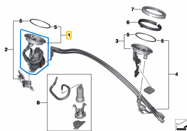 Depo Yakıt Pompası Komple BMW 7 Seri E65, E66, E67, Motor: M54, N62, N62N OEM 16117194000, 16116759830