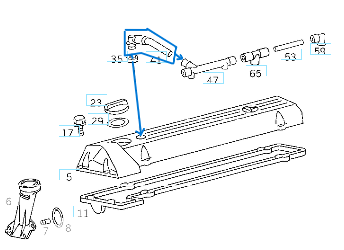 Pipo Hortumu / Havalandırma Hortumu / Süngerli Eğri Bakalit Boru E Seri W124, C Seri 201, OM601, OM602, OM603 OEM A6010100470