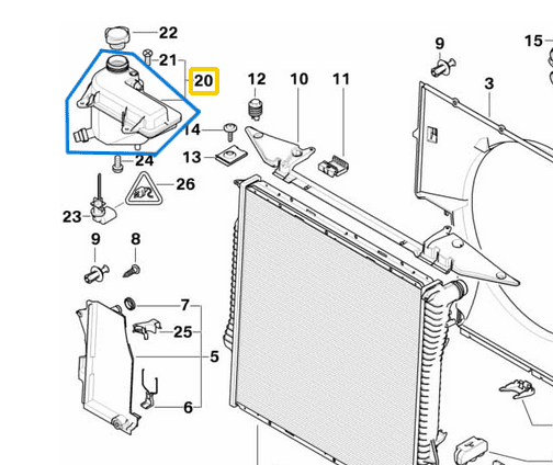 Radyatör Yedek Su Deposu BMW X5 E53 Motor: M62 OEM 17107514964, 17107503769, 17111705613