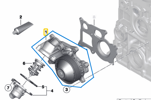 Devirdaim Su Pompası BMW 1 Seri F20, F21, 2 Seri F22, 3 Seri E90, E91, E92, E93, F30, F31, F34, 4 Seri F32, F33, F36, 5 Seri F07, F10, F11, X1 E84, X3 F25, X5 F15, Motor: N47N OEM 11518516204, 11517810833