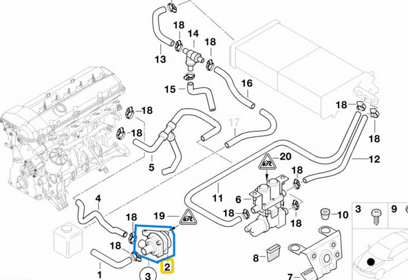 İlave Su Pompası / Devirdaim Yardımcı Pompa BMW 5 Seri E39, E60, 7 Seri E38, E65, E66, E67,  X5 E53, MINI R50 Motor: M52, M54, OEM 64118381989, 64110304850, 64116922699