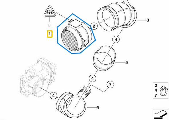 Hava Akışmetre / Hava Debimetre BMW 3 Seri E46, 5 Seri E39, X5 E53, Z3 E36 Motor M54 OEM 13627567451, 13621438871