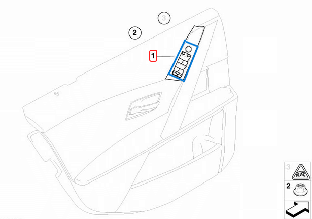 Cam Açma Düğmesi Ön Sol Ayna Karartmalı BMW 5 Seri E60, E61, OEM 61316951909, 61316943246