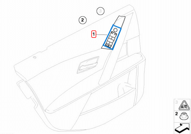 Cam Açma Düğmesi Ön Sol Perde Açmalı BMW 5 Seri E60, E61, OEM 61319122112, 9122112