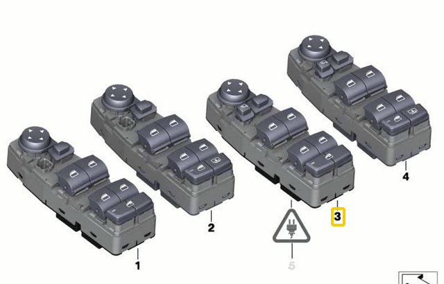 Cam Açma Düğmesi Ön Sol Ayna Karartmalı BMW 5 Seri F07, F10, F11, 6 Seri F06, X3 F25 OEM 61319241955, 61319238239, 61319179913, 61319362107, 61319208111