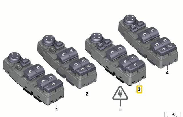 Cam Açma Düğmesi Ön Sol Ayna Karartmalı BMW 5 Seri F07, F10, F11, 6 Seri F06, X3 F25 OEM 61319241955, 61319238239, 61319179913, 61319362107, 61319208111